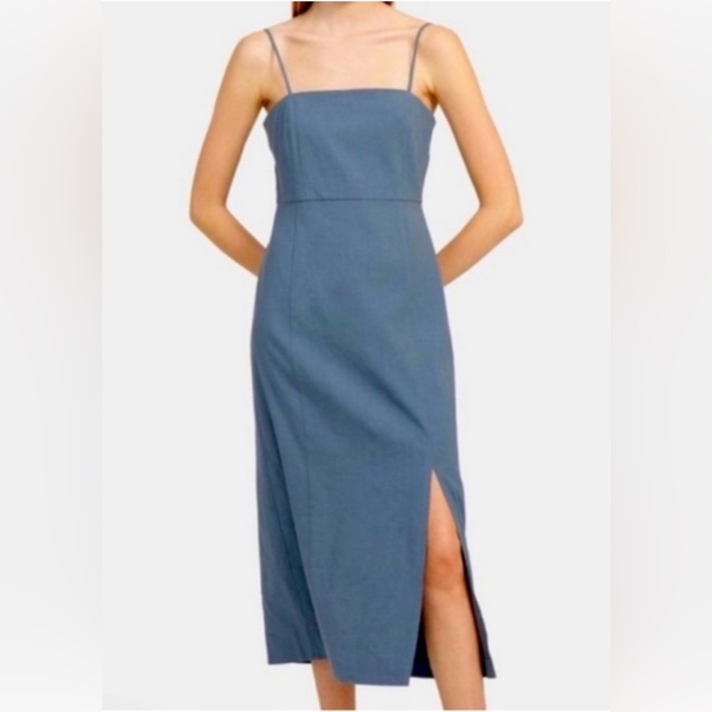NWT Theory Sleeveless Clean Strap Linen Blend Midi Dress in Steel Caliver